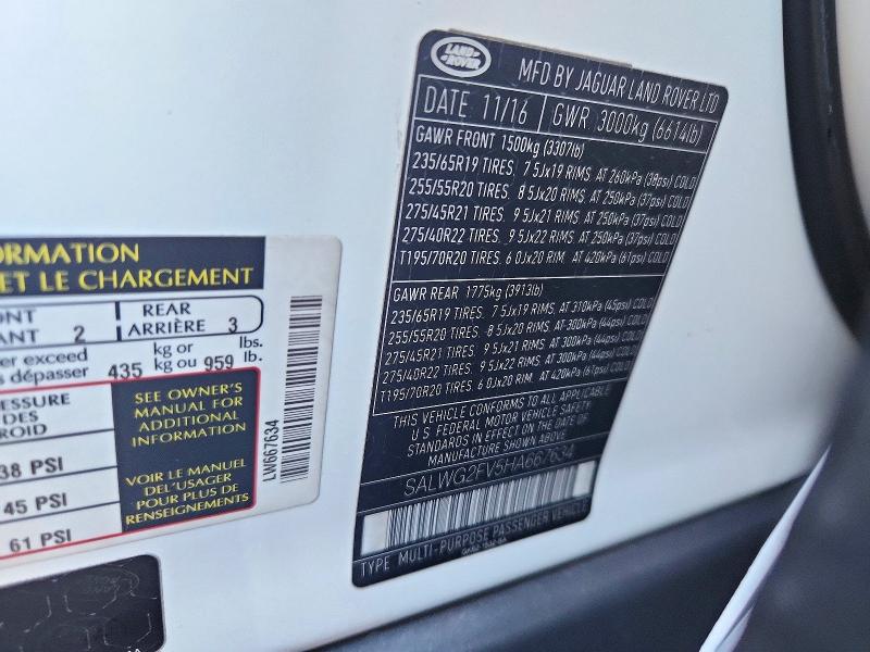 2017 Land Rover Range Rover Sport მანქანა იყიდება აუქციონზე, vin: SALWG2FV5HA667634, აუქციონის ნომერი: 70559486