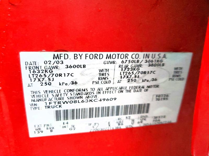 Продажа на аукционе авто 2003 Ford F150, vin: 1FTRW08L63KC49609, номер лота: 70738026