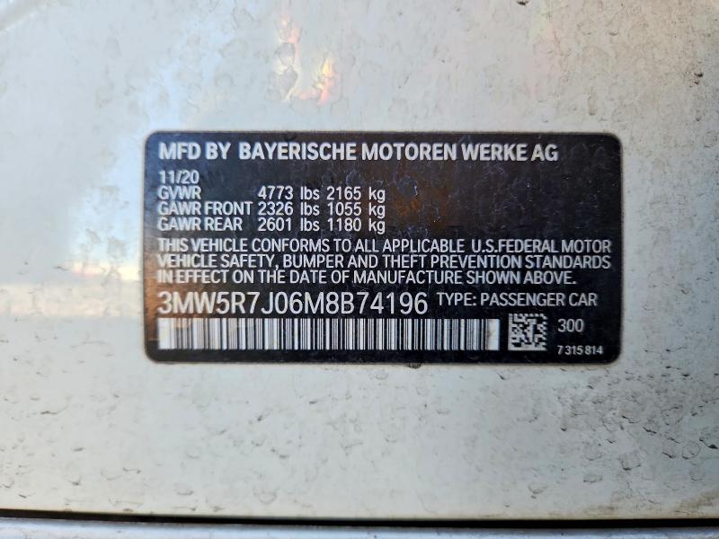 Aukcja sprzedaży 2021 Bmw 330xi, vin: 3MW5R7J06M8B74196, numer aukcji: 71164696