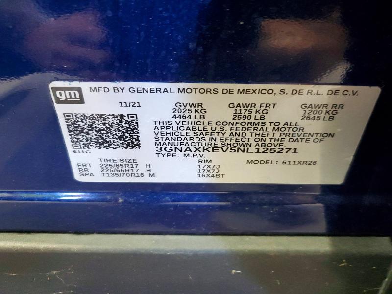 2022 Chevrolet Equinox მანქანა იყიდება აუქციონზე, vin: 3GNAXKEV5NL125271, აუქციონის ნომერი: 71908796