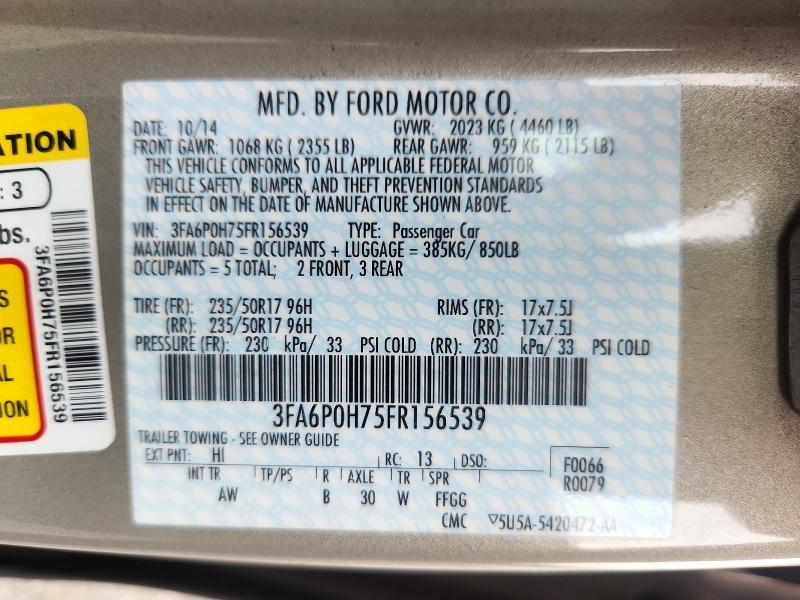 Продажа на аукционе авто 2015 Ford Fusion, vin: 3FA6P0H75FR156539, номер лота: 71510006