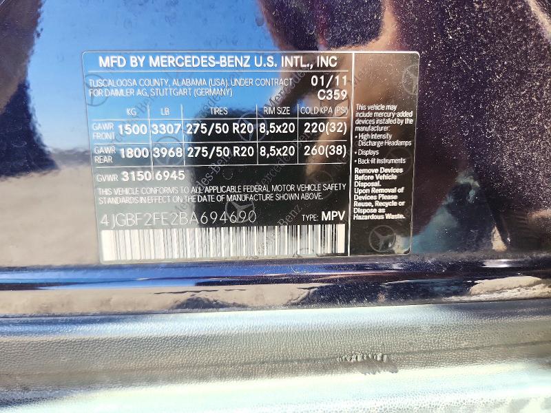Aukcja sprzedaży 2011 Mercedes-benz Gl, vin: 4JGBF2FE2BA694690, numer aukcji: 72374916