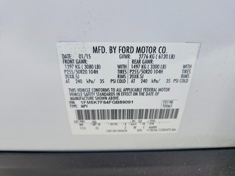 70656676 :رقم المزاد ، 1FM5K7F84FGB89091 vin ، 2015 Ford Explorer مزاد بيع