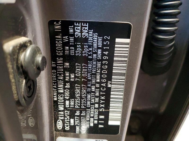 Aukcja sprzedaży 2013 Kia Sorento, vin: 5XYKTCA60DG394152, numer aukcji: 71255566