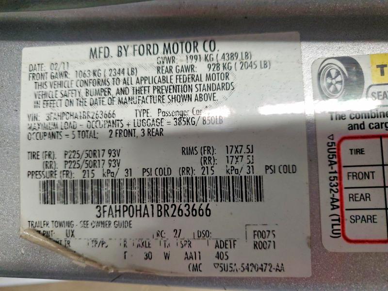 Aukcja sprzedaży 2011 Ford Fusion, vin: 3FAHP0HA1BR263666, numer aukcji: 71250176