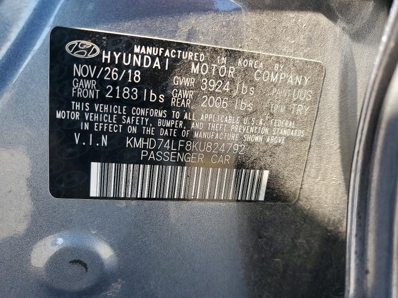 Продажа на аукционе авто 2019 Hyundai Elantra, vin: KMHD74LF8KU824792, номер лота: 71551506