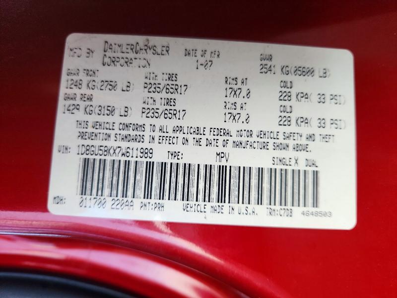 72213906 :رقم المزاد ، 1D8GU58KX7W611989 vin ، 2007 Dodge Nitro مزاد بيع