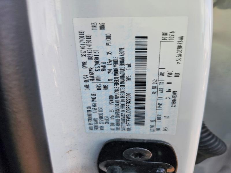 Aukcja sprzedaży 2024 Ford F150, vin: 1FTFW3LD0RFB22666, numer aukcji: 71371596
