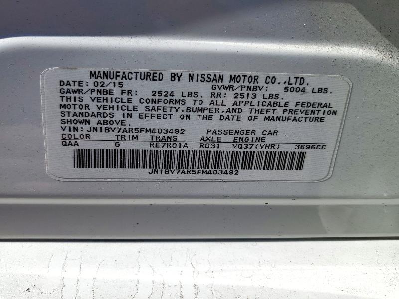 Aukcja sprzedaży 2015 Infiniti Q50, vin: JN1BV7AR5FM403492, numer aukcji: 72190376