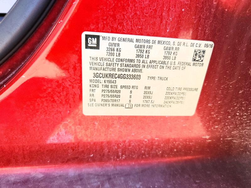 71190276 :رقم المزاد ، 3GCUKREC4GG333603 vin ، 2016 Chevrolet Silverado مزاد بيع