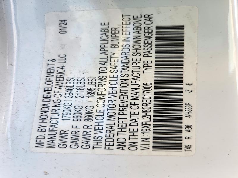 Aukcja sprzedaży 2024 Honda Civic, vin: 19XFL2H80RE017005, numer aukcji: 69796966