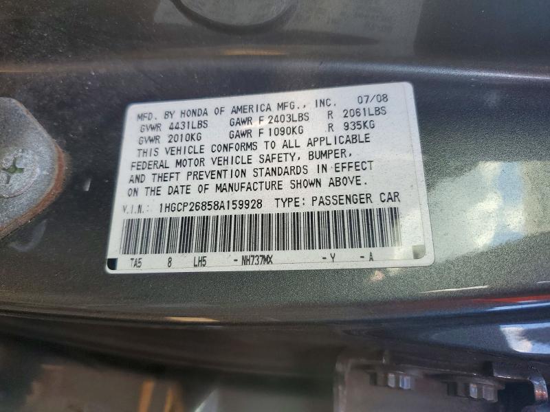 2008 Honda Accord მანქანა იყიდება აუქციონზე, vin: 1HGCP26858A159928, აუქციონის ნომერი: 71968446