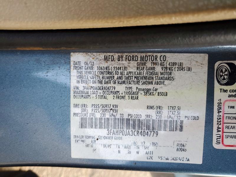 Aukcja sprzedaży 2012 Ford Fusion, vin: 3FAHP0JA3CR404779, numer aukcji: 72332076