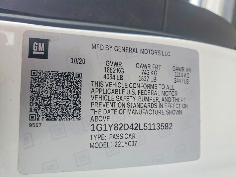 2020 Chevrolet Corvette მანქანა იყიდება აუქციონზე, vin: 1G1Y82D42L5113582, აუქციონის ნომერი: 71157386