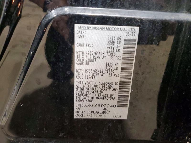 Aukcja sprzedaży 2020 Infiniti Qx60, vin: 5N1DL0MM2LC502240, numer aukcji: 72100226