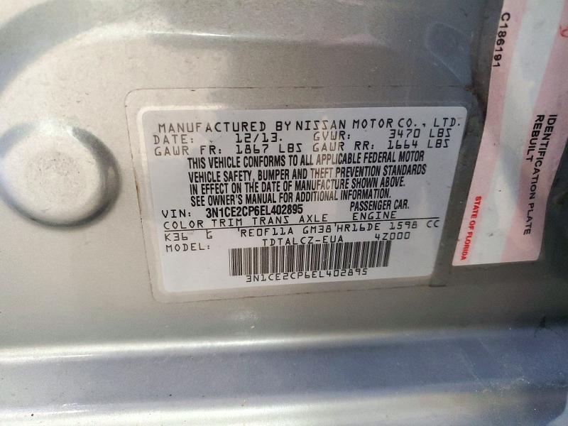 72804306 :رقم المزاد ، 3N1CE2CP6EL402895 vin ، 2014 Nissan Versa Note مزاد بيع