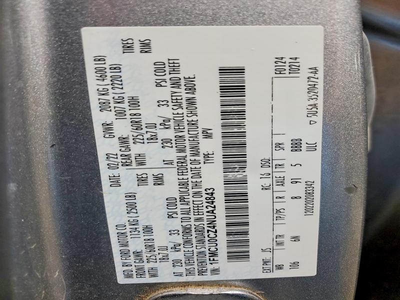 71830926 :رقم المزاد ، 1FMCU0CZ4NUA24843 vin ، 2022 Ford Escape مزاد بيع