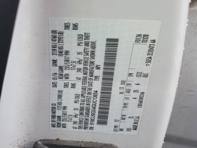 Продажа на аукционе авто 2016 Ford Escape, vin: 1FMCU9GX4GUC13654, номер лота: 72721876