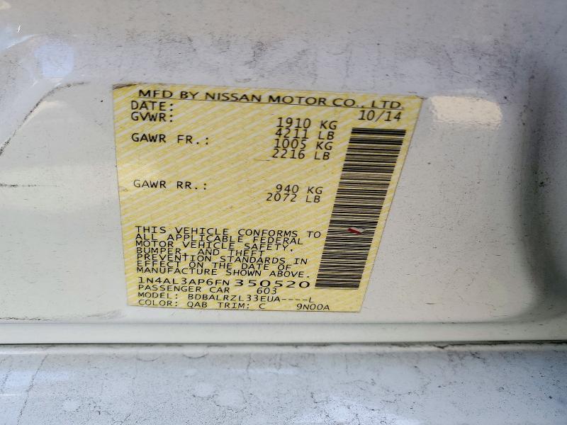 2015 Nissan Altima მანქანა იყიდება აუქციონზე, vin: 1N4AL3AP6FN350520, აუქციონის ნომერი: 72220046
