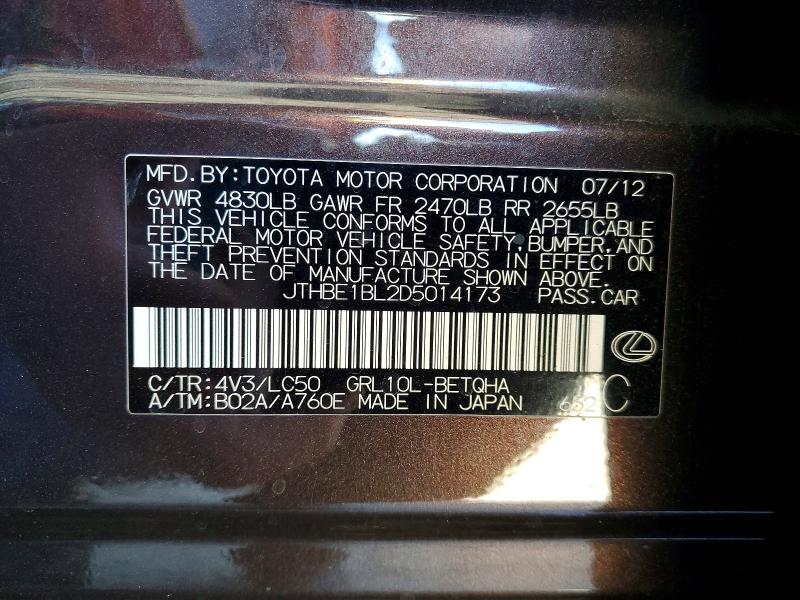 71860136 :رقم المزاد ، JTHBE1BL2D5014173 vin ، 2013 Lexus Gs مزاد بيع