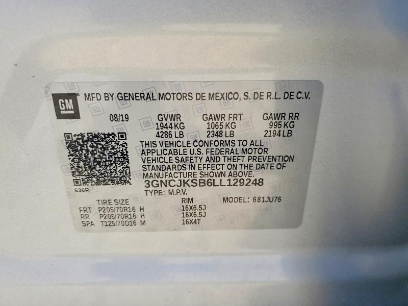 Aukcja sprzedaży 2020 Chevrolet Trax, vin: 3GNCJKSB6LL129248, numer aukcji: 71216206