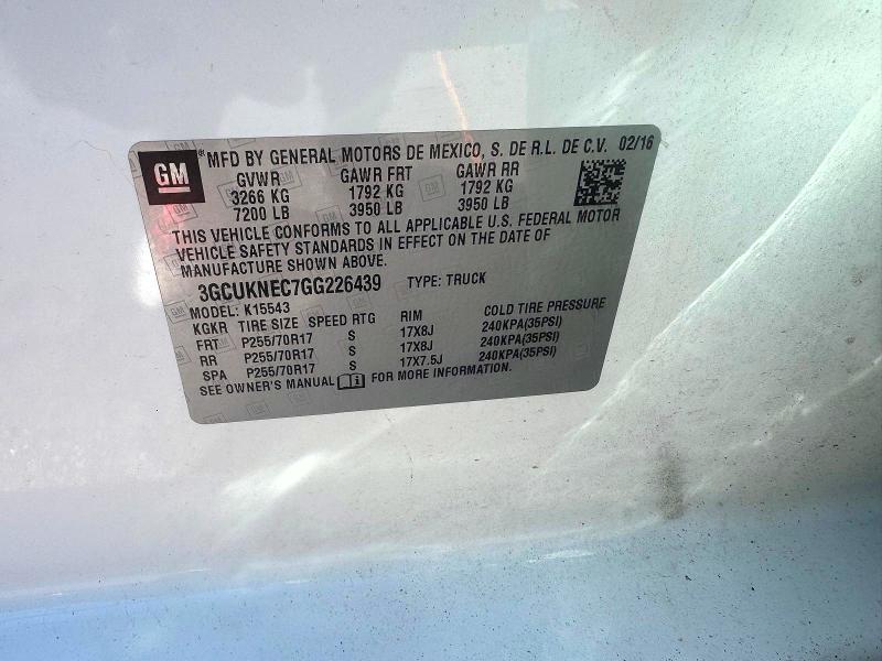 72351256 :رقم المزاد ، 3GCUKNEC7GG226439 vin ، 2016 Chevrolet Silverado مزاد بيع