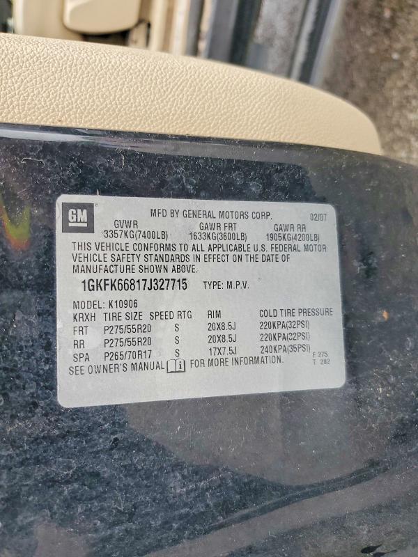 2007 Gmc Yukon Xl მანქანა იყიდება აუქციონზე, vin: 1GKFK66817J327715, აუქციონის ნომერი: 71063606