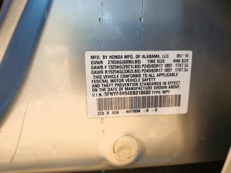 Продажа на аукционе авто 2011 Honda Pilot, vin: 5FNYF4H94BB018680, номер лота: 72157866
