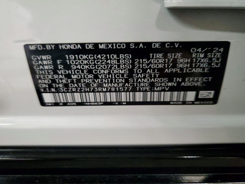 Продажа на аукционе авто 2024 Honda Hr-v, vin: 3CZRZ2H73RM781577, номер лота: 70748936