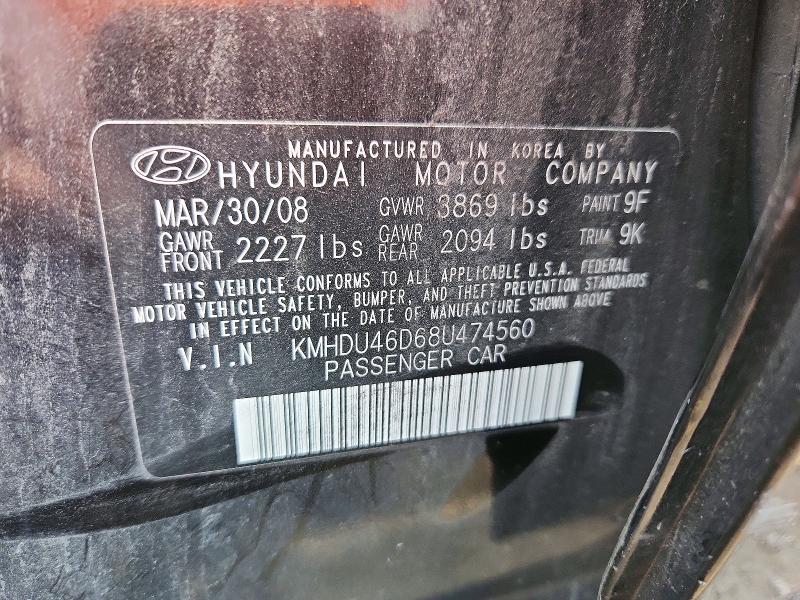 Aukcja sprzedaży 2008 Hyundai Elantra, vin: KMHDU46D68U474560, numer aukcji: 71201836