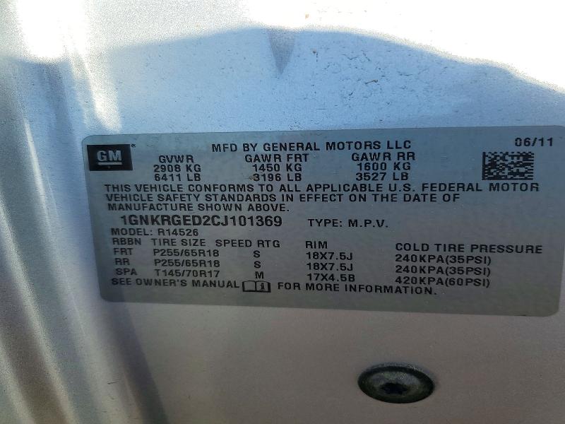 Aukcja sprzedaży 2012 Chevrolet Traverse, vin: 1GNKRGED2CJ101369, numer aukcji: 73645486