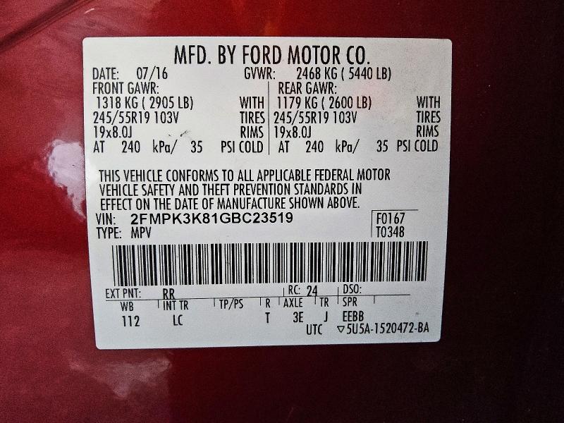 Aukcja sprzedaży 2016 Ford Edge, vin: 2FMPK3K81GBC23519, numer aukcji: 71883216