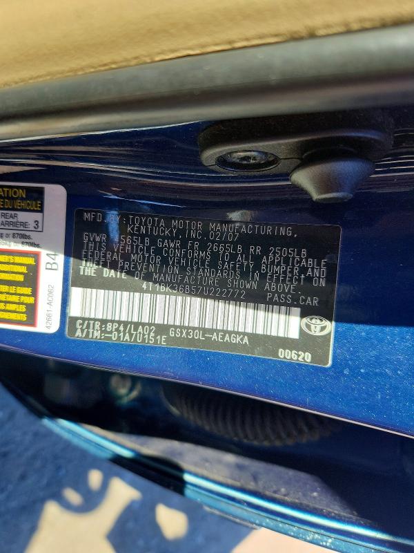 Aukcja sprzedaży 2007 Toyota Avalon, vin: 4T1BK36B57U222772, numer aukcji: 71881946