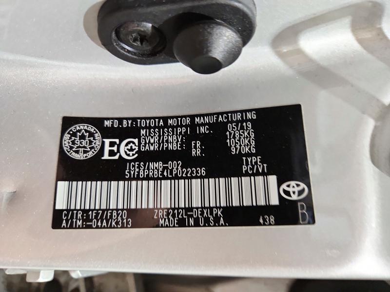 2020 Toyota Corolla მანქანა იყიდება აუქციონზე, vin: 5YFBPRBE4LP022336, აუქციონის ნომერი: 72166926