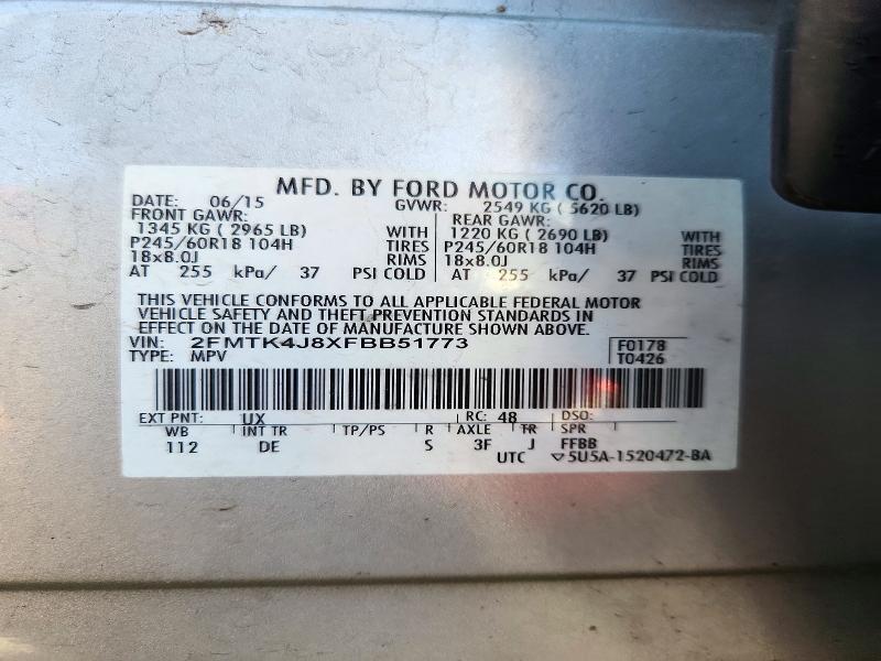 2015 Ford Edge მანქანა იყიდება აუქციონზე, vin: 2FMTK4J8XFBB51773, აუქციონის ნომერი: 71444616