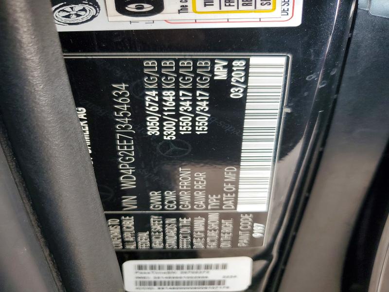 2018 Mercedes-benz Metris მანქანა იყიდება აუქციონზე, vin: WD4PG2EE7J3454634, აუქციონის ნომერი: 71550806