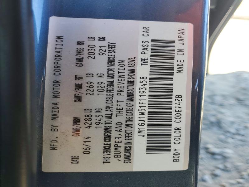 72200586 :رقم المزاد ، JM1GJ1W51F1193458 vin ، 2015 Mazda 6 مزاد بيع