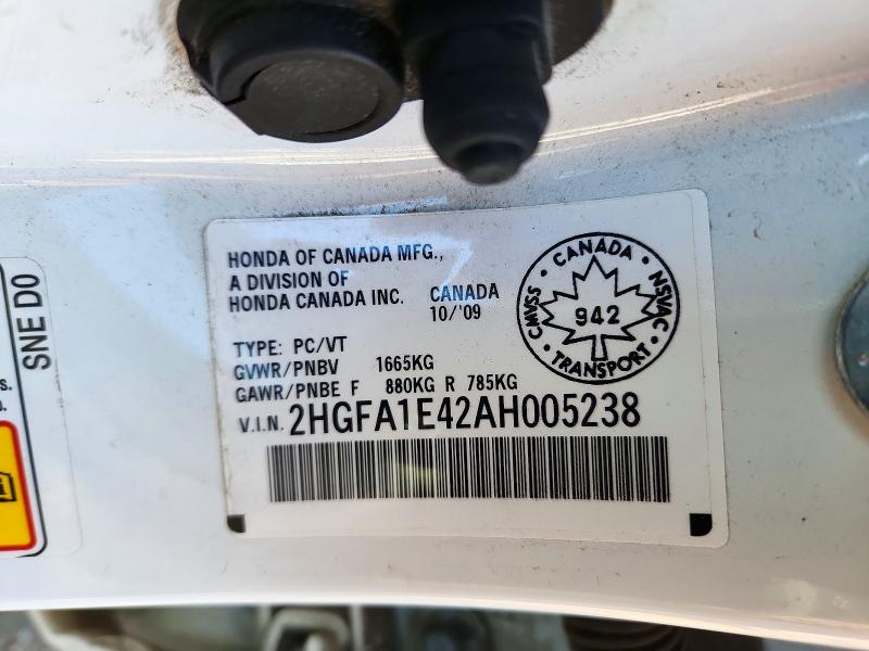 Продаж на аукціоні авто 2010 Honda Civic, vin: 2HGFA1E42AH005238, номер лоту: 73607886