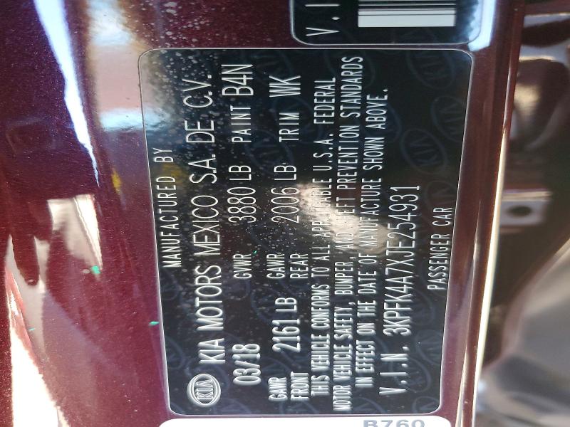 Продажа на аукционе авто 2018 Kia Forte, vin: 3KPFK4A7XJE254931, номер лота: 71791626