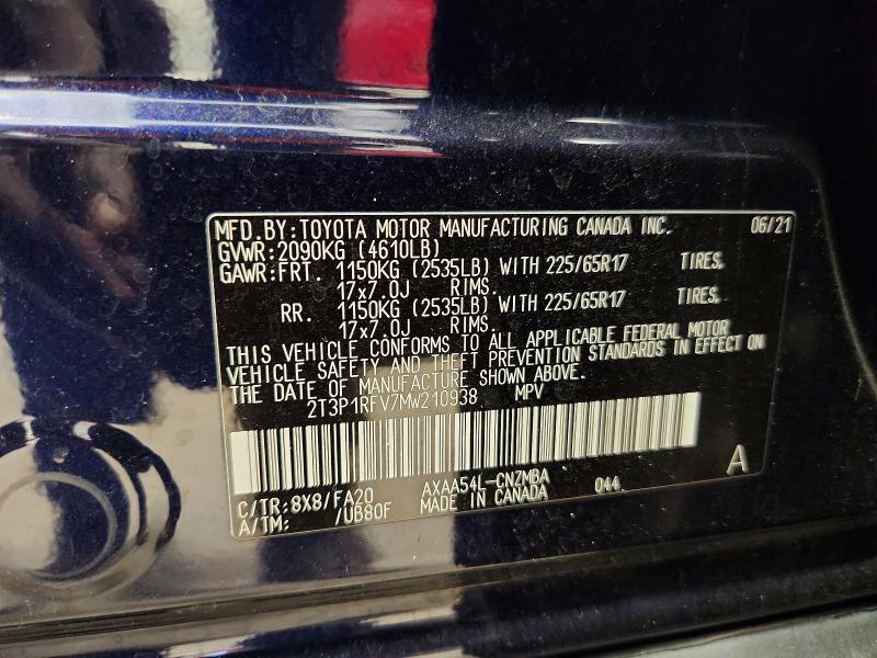 Aukcja sprzedaży 2021 Toyota Rav4, vin: 2T3P1RFV7MW210938, numer aukcji: 71355866