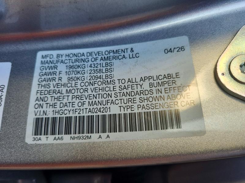 2026 Honda Accord მანქანა იყიდება აუქციონზე, vin: 1HGCY1F21TA024201, აუქციონის ნომერი: 72534756