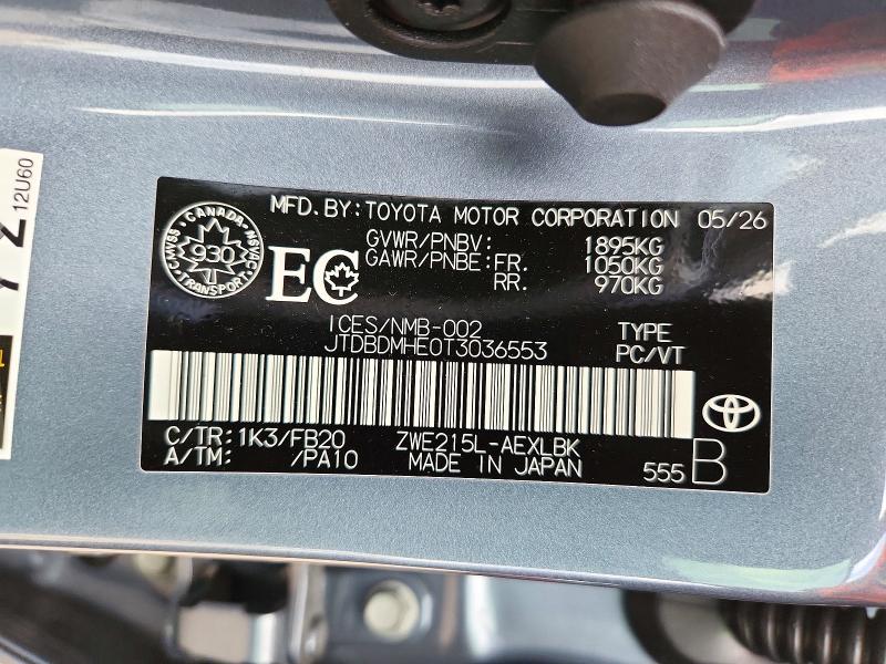 Продаж на аукціоні авто 2026 Toyota Corolla Hybrid, vin: JTDBDMHE0T3036553, номер лоту: 70219456
