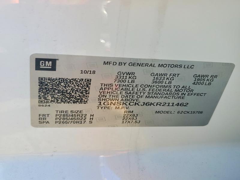 Aukcja sprzedaży 2019 Chevrolet Tahoe, vin: 1GNSKCKJ6KR211462, numer aukcji: 71465816