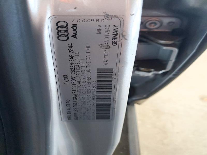 Продаж на аукціоні авто 2004 Audi Allroad, vin: WA1YD54B14N017540, номер лоту: 72341726