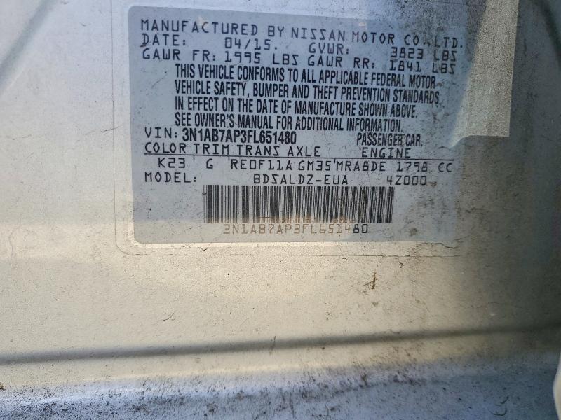 2015 Nissan Sentra მანქანა იყიდება აუქციონზე, vin: 3N1AB7AP3FL651480, აუქციონის ნომერი: 71505336