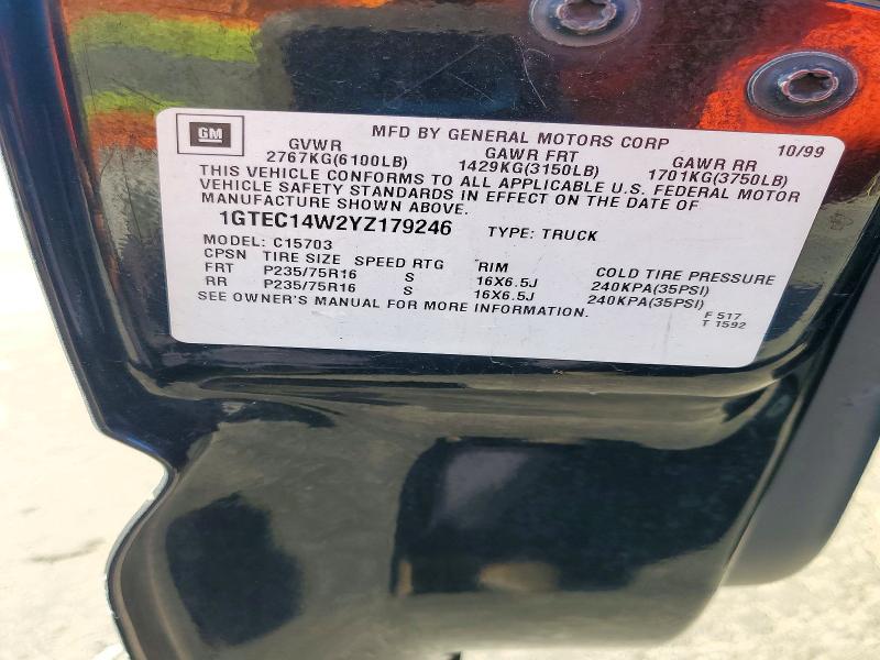 2000 Gmc New Sierra მანქანა იყიდება აუქციონზე, vin: 1GTEC14W2YZ179246, აუქციონის ნომერი: 72785126