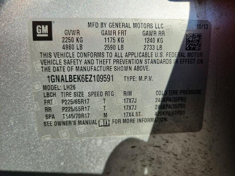 Aukcja sprzedaży 2014 Chevrolet Equinox, vin: 1GNALBEK6EZ109591, numer aukcji: 72373346