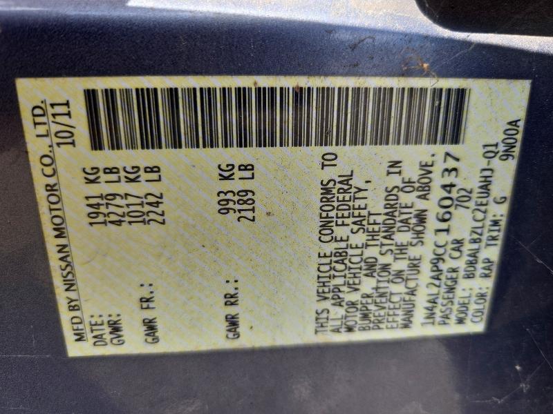 Продаж на аукціоні авто 2012 Nissan Altima, vin: 1N4AL2AP9CC160437, номер лоту: 70825076