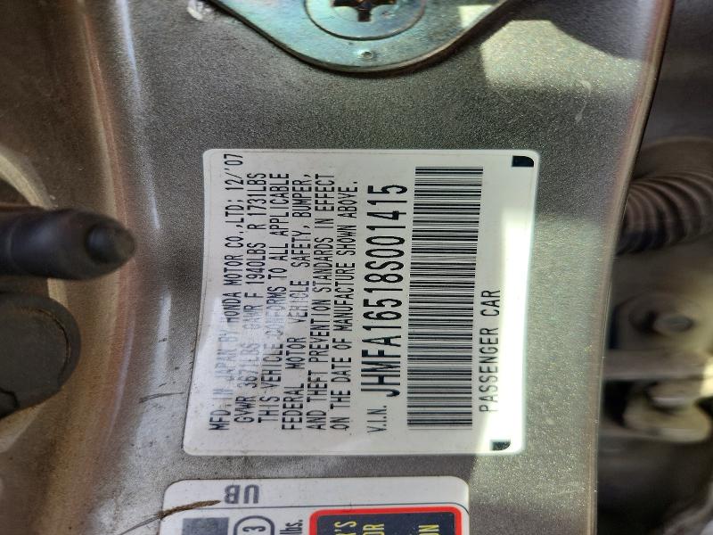 68984616 :رقم المزاد ، JHMFA16518S001415 vin ، 2008 Honda Civic مزاد بيع