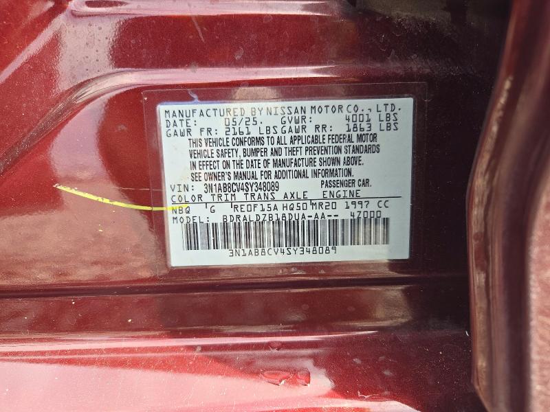 2025 Nissan Sentra მანქანა იყიდება აუქციონზე, vin: 3N1AB8CV4SY348089, აუქციონის ნომერი: 72491386
